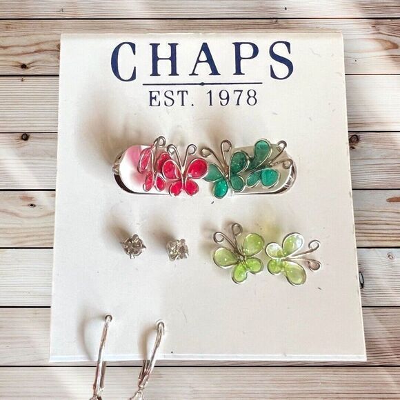 CHAPS Est. 1978 Earrings‎ Muti color Mini Butterflies Rhinestones 5 Pairs - Picture 1 of 9